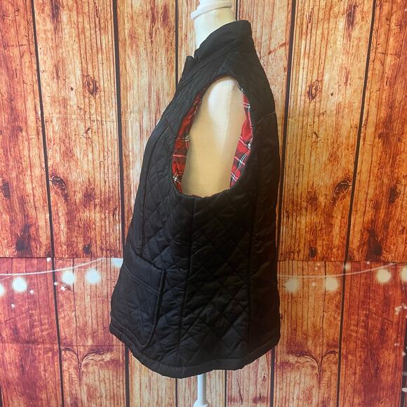 Jones Wear Studio quilted black vest red tartan plaid lining size Extra Large XL - Picture 3 of 6